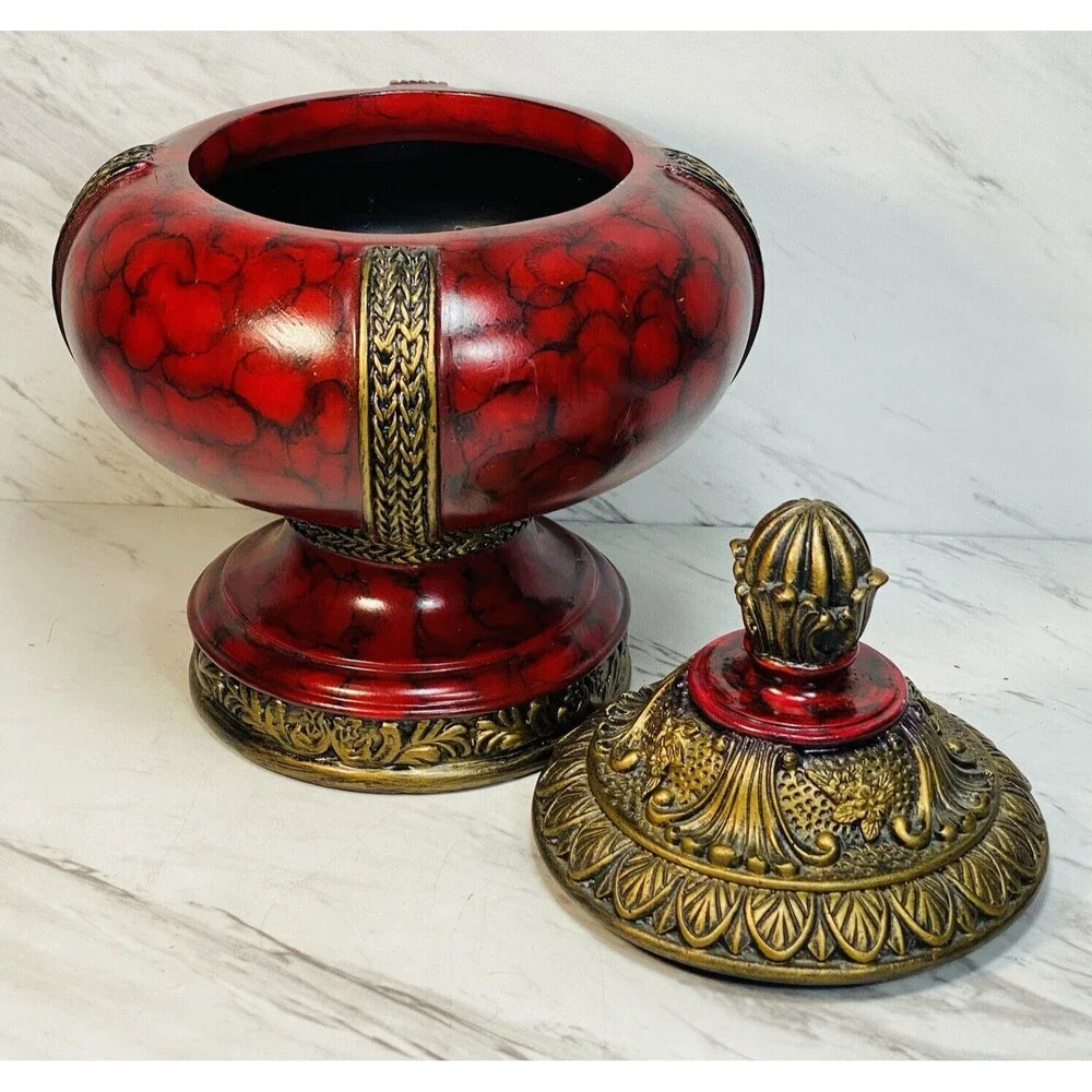 Vintage Mid Century Pottery  Ceramic Home Decor Urn Vase Burgundy/gold 9” Tall